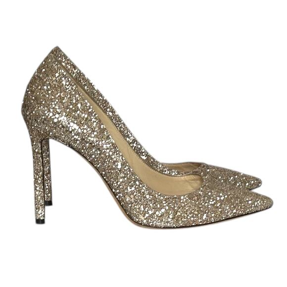 Jimmy Choo Romy Glitter Ballet Pump Heel Wedding Event Gold 8.5 - Picture 5 of 8